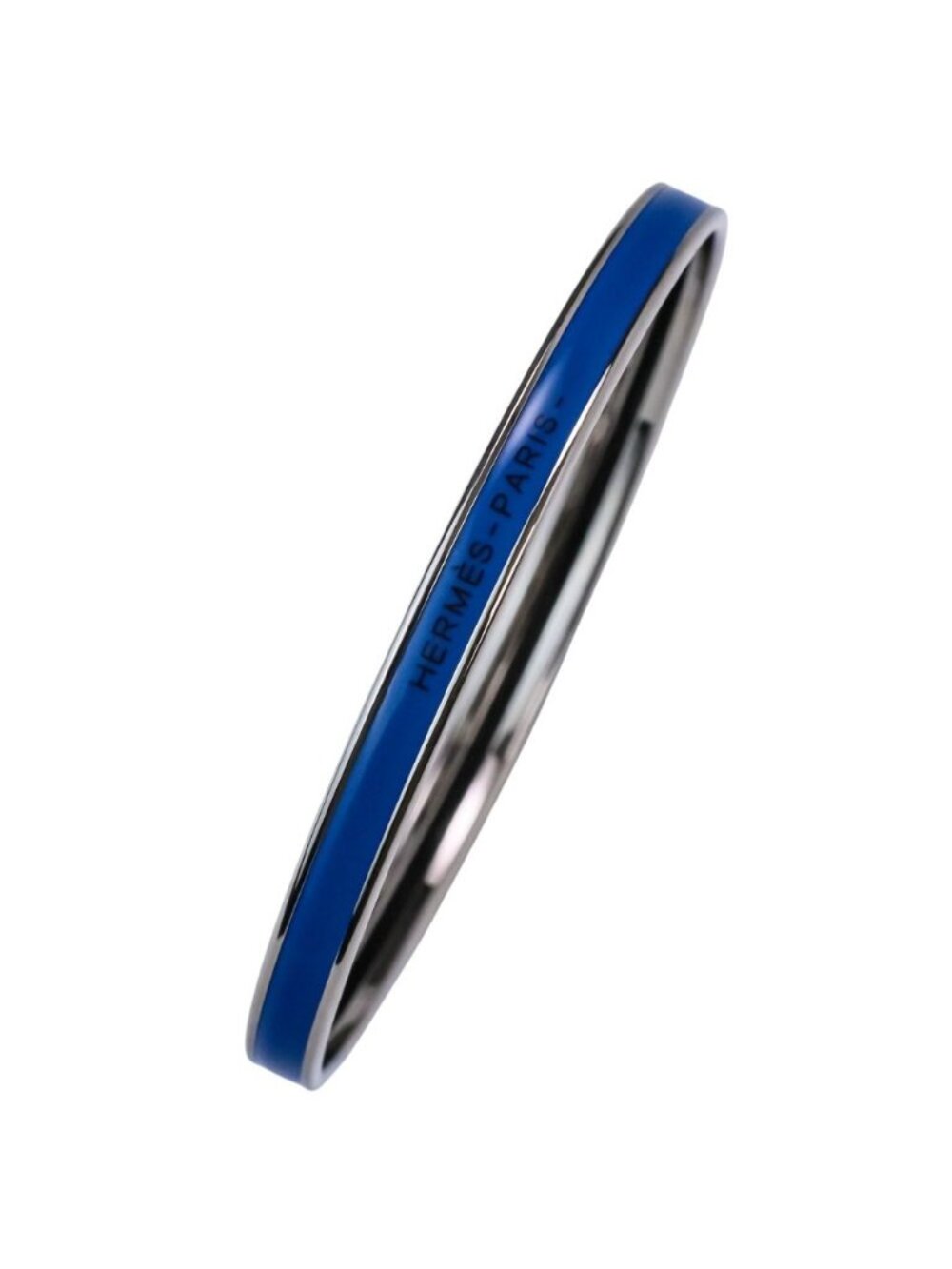 Hermes Uni Enamel Bracelet Bangle Silver Colored Blue